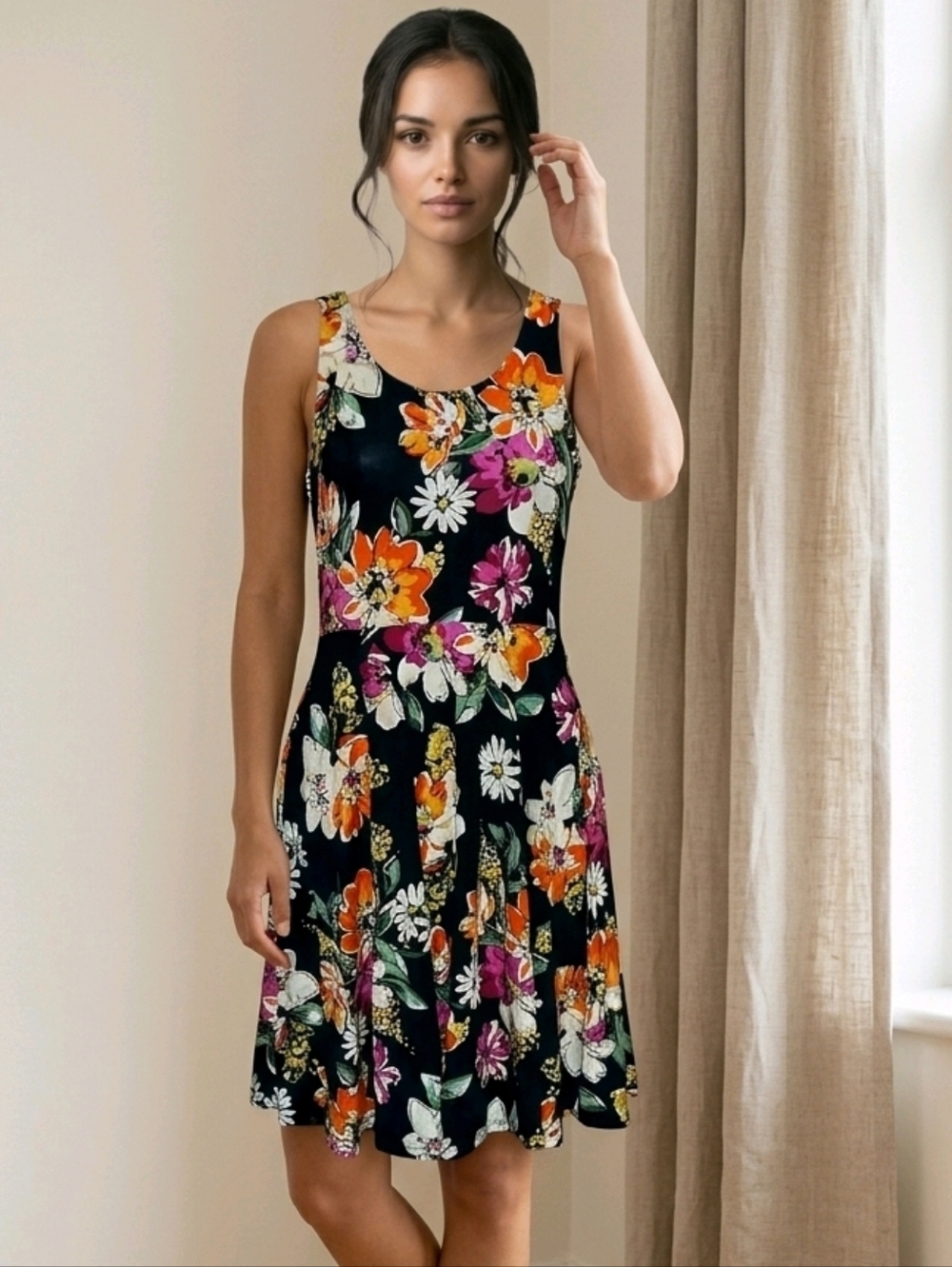 NWT Agnes & Dora Fit N Flare Fisher Dress with Orange & Pink Blooms sz XS